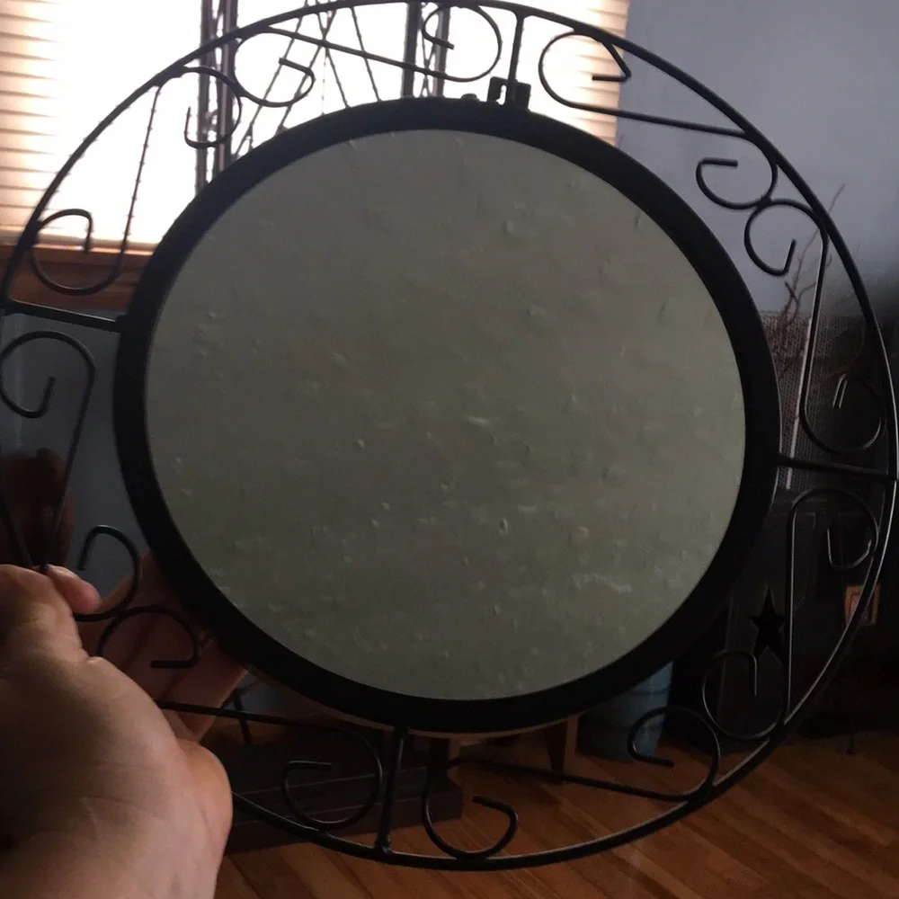 Black Fancy Candle Holder And Round Mirror